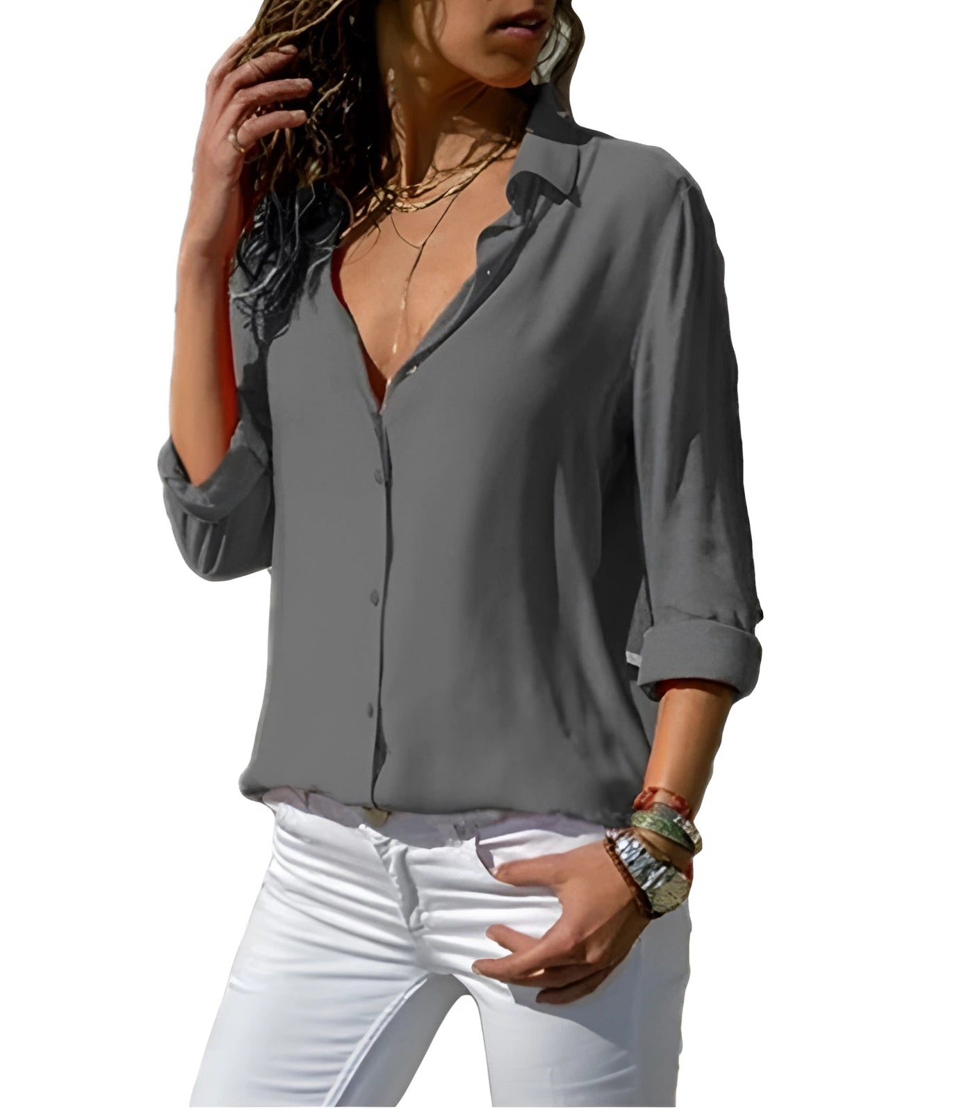 Aiah – Blusa de seda fluida con escote en V