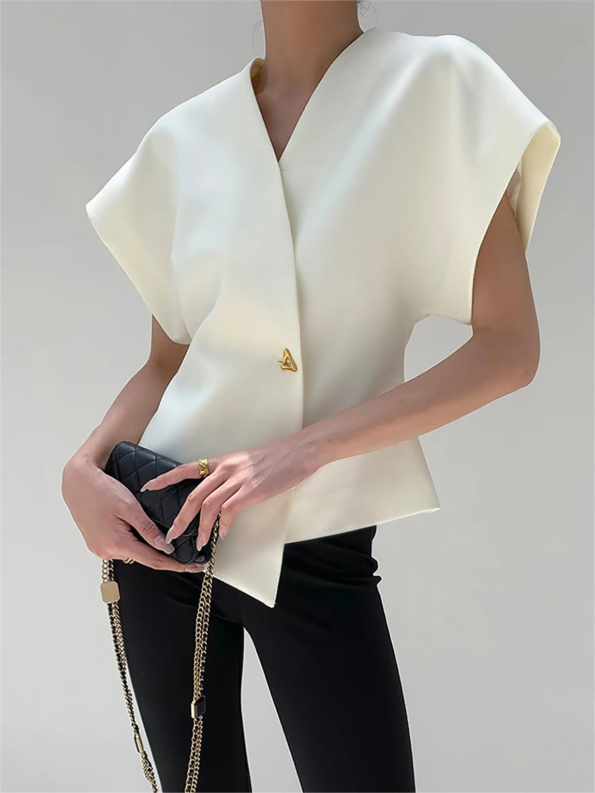 Leonie - Blusa con cuello en V y botones