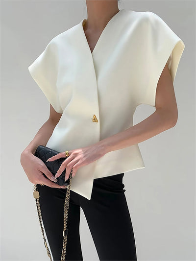 Leonie - Blusa con cuello en V y botones